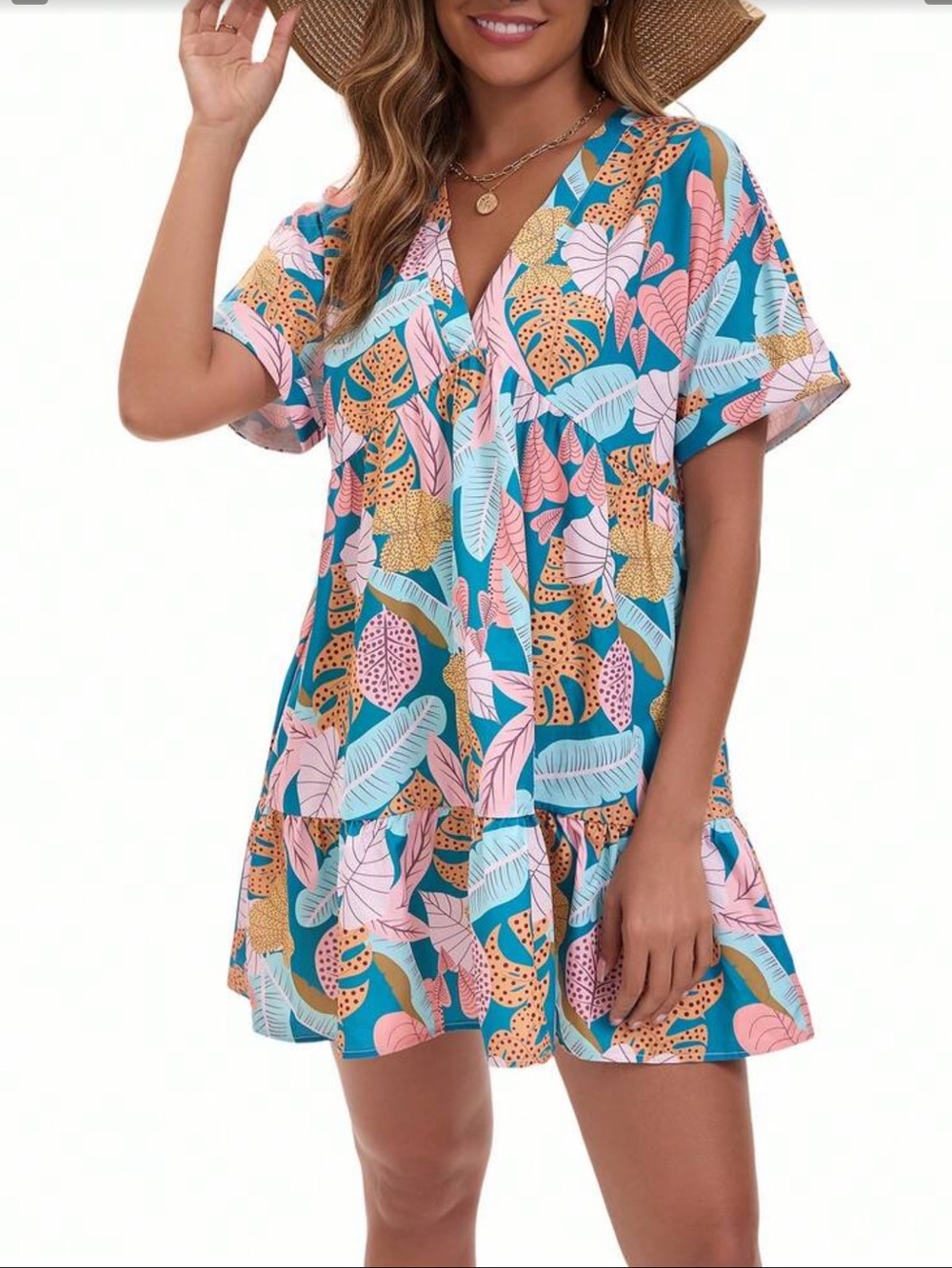 Boho floral print ruffle hem mini dress - Picture 6 of 6